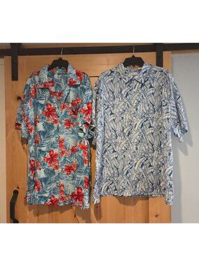 Lot of 2 KS Island Mens 2XL Tall Hawaiian Shirt Floral Tropical  & Cafe Luna 2X